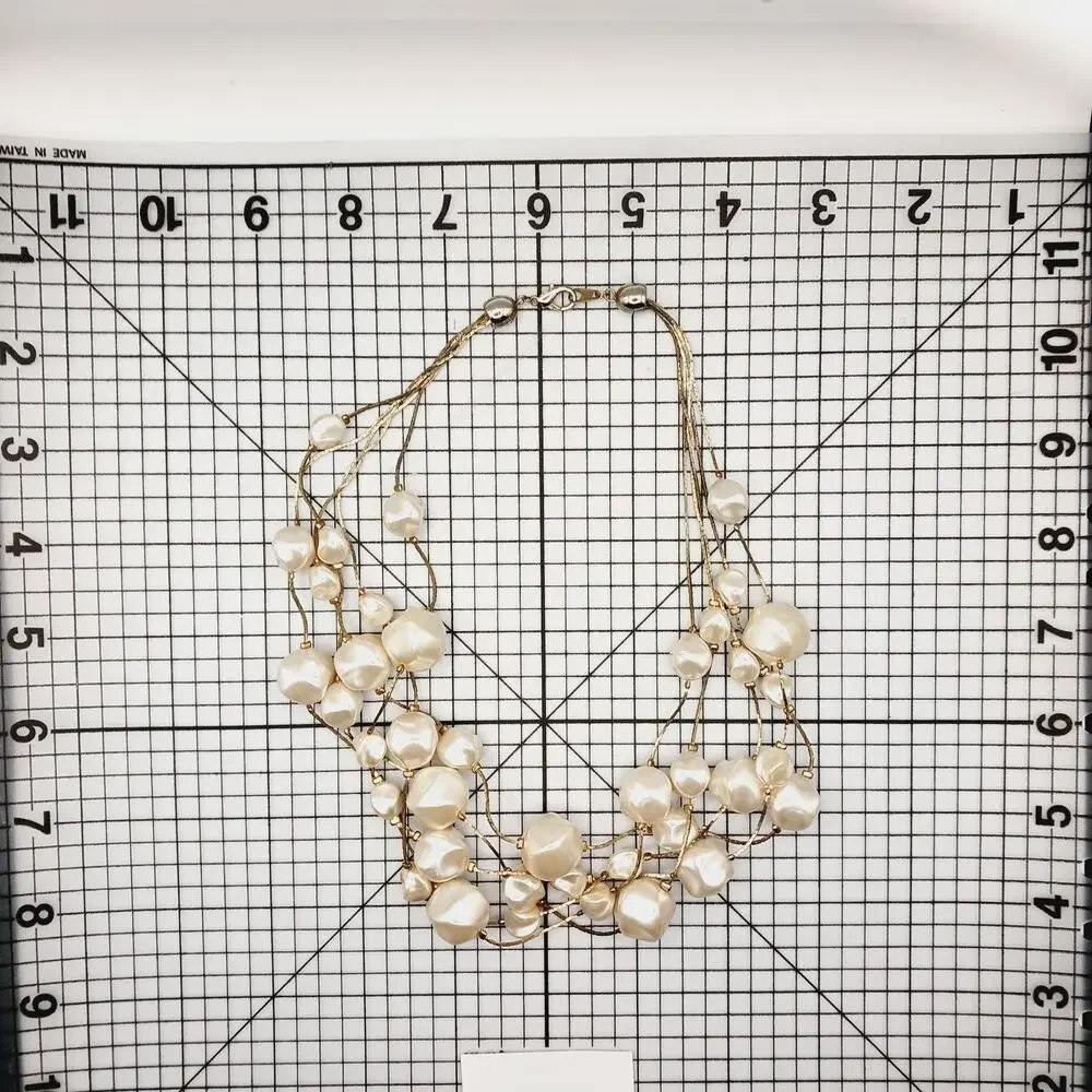 Necklace Multi Strand Faux Pearl Gold Tone Statement Bib Bridal Formal Baroque